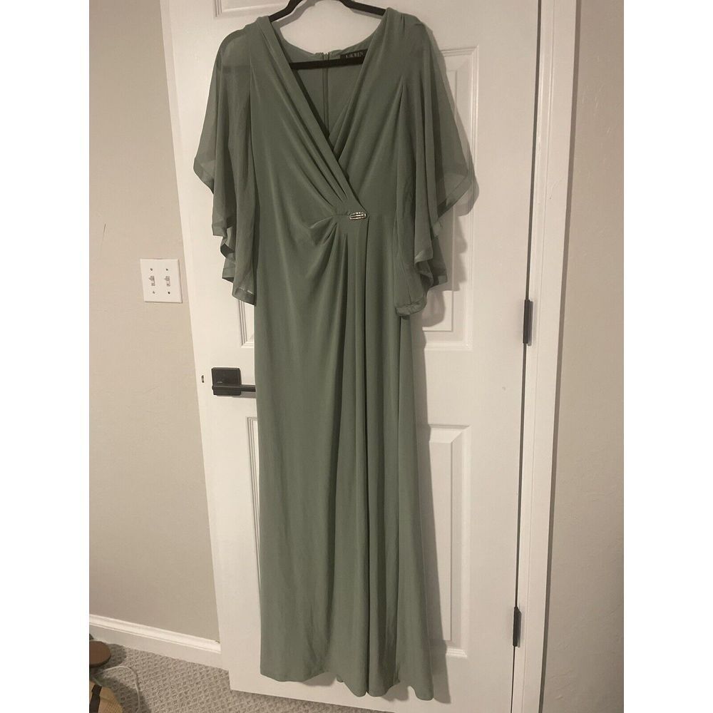 Lauren Ralph Lauren Women's Jersey‎ Three-Quarter-Sleeve Gown (4, Green) - Picture 4 of 9